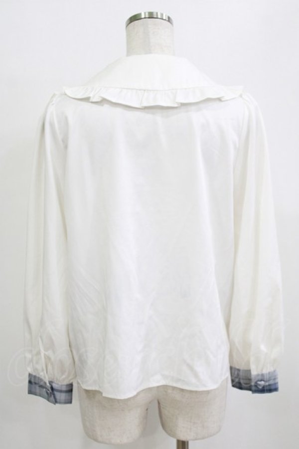 画像3: Ank Rouge / パールリボンブラウス M オフ/ブルー H-26-01-30-046-CA-BL-NS-ZH (3)