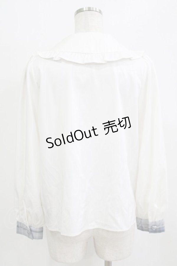 画像3: Ank Rouge / パールリボンブラウス M オフ/ブルー H-26-01-30-046-CA-BL-NS-ZH (3)