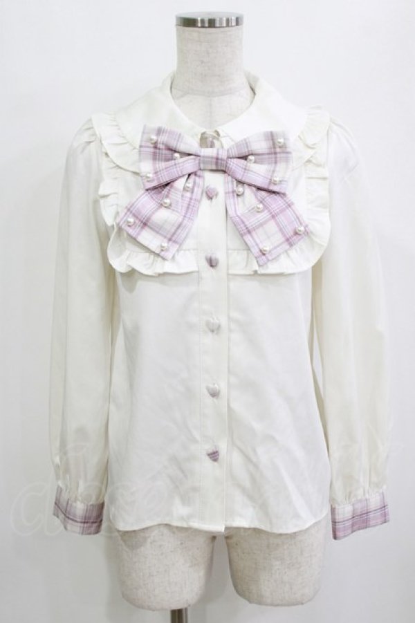 画像1: Ank Rouge / パールリボンブラウス M オフ/ピンク H-26-01-30-047-CA-BL-NS-ZH (1)