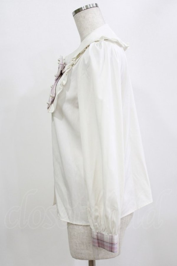 画像2: Ank Rouge / パールリボンブラウス M オフ/ピンク H-26-01-30-047-CA-BL-NS-ZH (2)