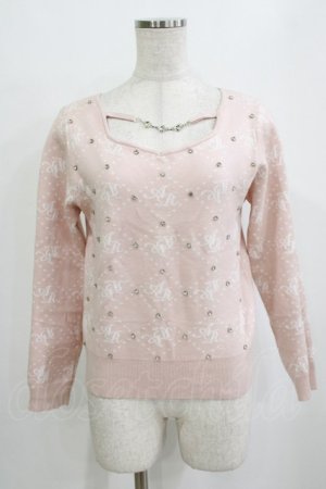 画像: Ank Rouge / ストーンモノグラムニット M ピンク H-26-01-30-056-CA-TO-NS-ZH