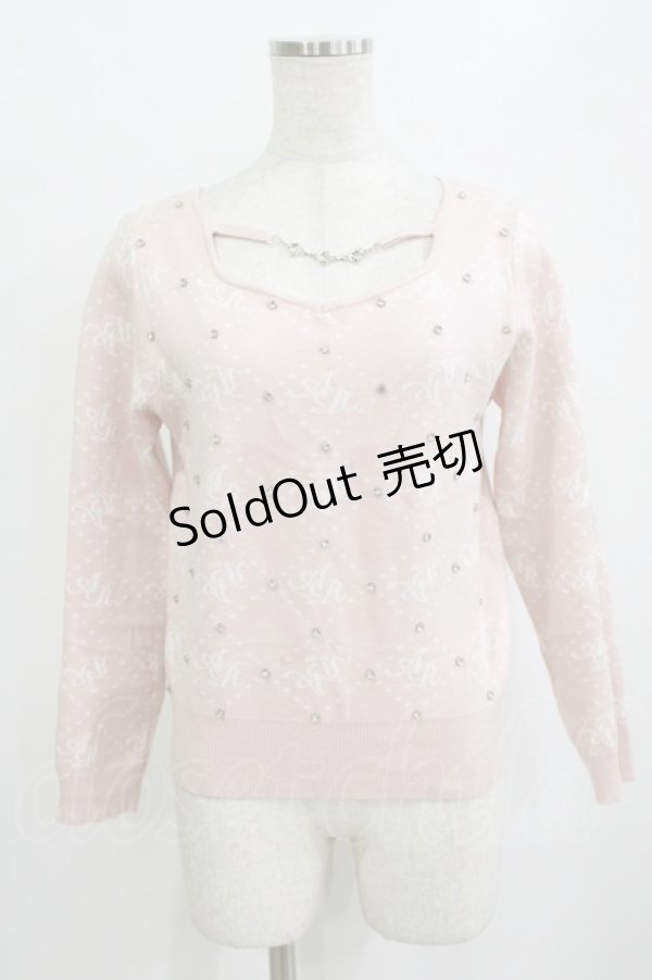 画像1: Ank Rouge / ストーンモノグラムニット M ピンク H-26-01-30-056-CA-TO-NS-ZH (1)