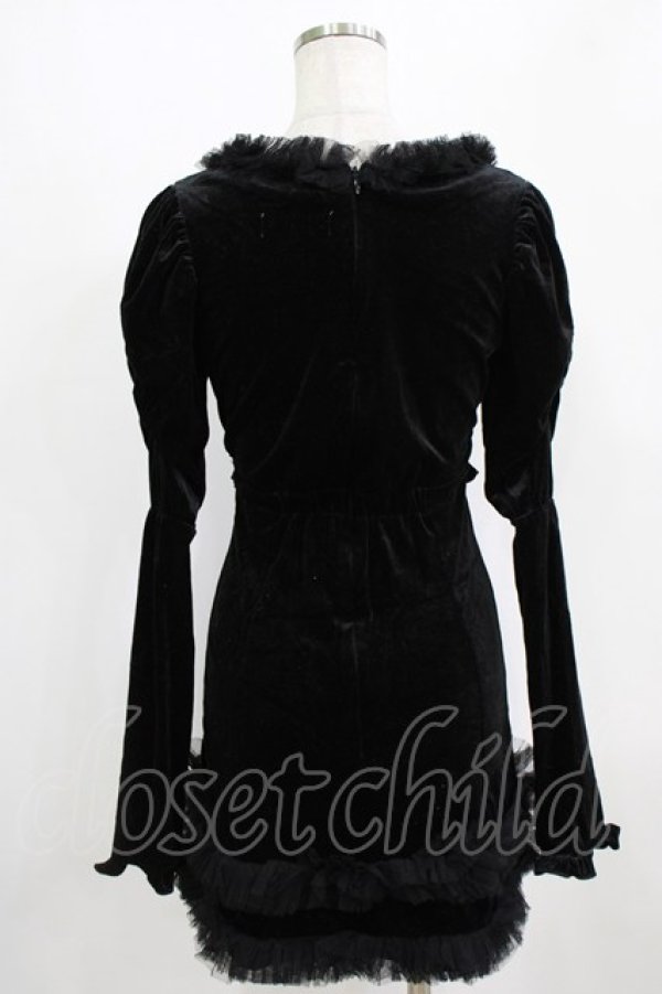 画像3: Ank Rouge / チュールフリルフロントあきベロアワンピース M ブラック H-26-01-30-026-CA-OP-NS-ZH (3)