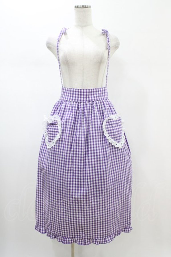 画像1: Nile Perch / ギンガムチェックサスペンダースカート  パープル H-26-02-01-1033-LO-SK-KB-ZH (1)