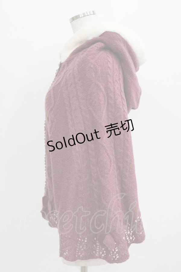 画像2: axes femme POETIQUE / リボン裏ボアニットケープ M ワイン H-26-02-02-029-AX-JA-NS-ZH (2)