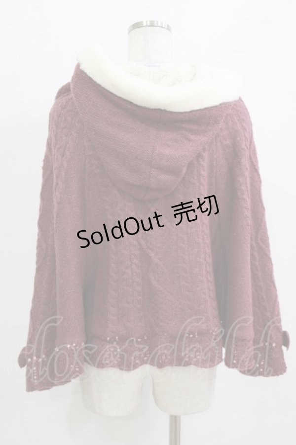 画像3: axes femme POETIQUE / リボン裏ボアニットケープ M ワイン H-26-02-02-029-AX-JA-NS-ZH (3)