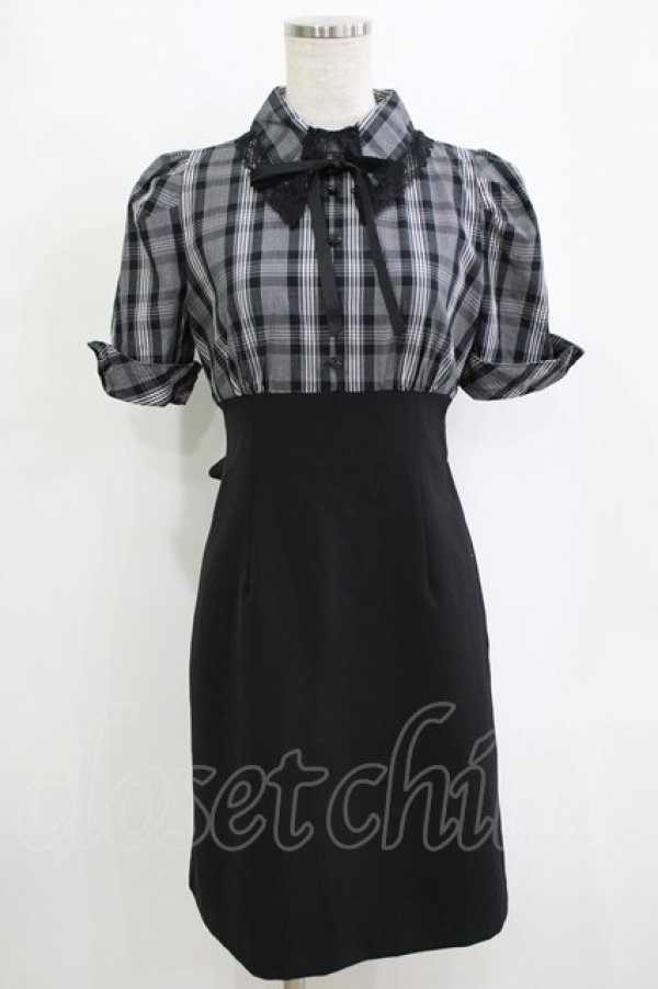 画像1: EATME / レースカラーブラウスドッキングワンピース S ブラック/チェック H-26-02-02-034-LO-OP-NS-ZH (1)