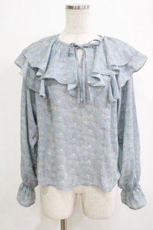 画像: an another angelus / フレンチローズ柄ラッフルカラーブラウス Free L/BLUE×WH H-26-02-02-042-CA-BL-NS-ZH