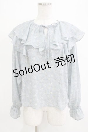 画像: an another angelus / フレンチローズ柄ラッフルカラーブラウス Free L/BLUE×WH H-26-02-02-042-CA-BL-NS-ZH
