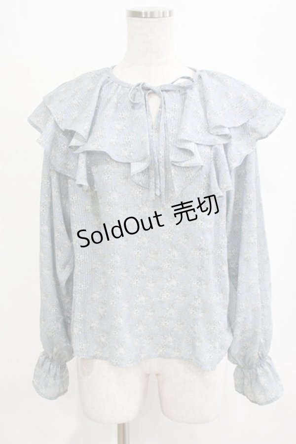 画像1: an another angelus / フレンチローズ柄ラッフルカラーブラウス Free L/BLUE×WH H-26-02-02-042-CA-BL-NS-ZH (1)