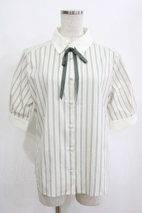 画像1: F i.n.t / タイ付きマルチストライプクレリック5分袖シャツ Free OLIVEGREEN H-26-02-02-047-CA-BL-NS-ZH (1)