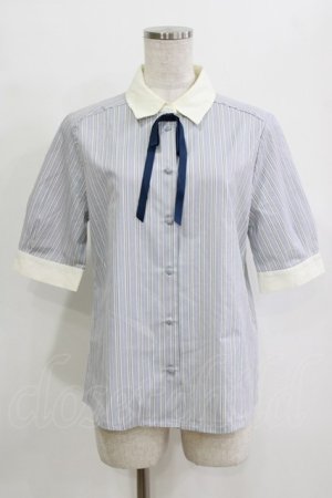 画像: F i.n.t / タイ付きマルチストライプクレリック5分袖シャツ Free L/BLUE H-26-02-02-048-CA-BL-NS-ZH