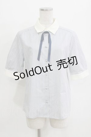 画像: F i.n.t / タイ付きマルチストライプクレリック5分袖シャツ Free L/BLUE H-26-02-02-048-CA-BL-NS-ZH