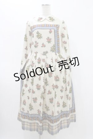 画像: Jane Marple Dans Le Salon / Flowers of Jouy scarf Tartan check hem dress M アイボリー H-26-02-02-1031-JM-OP-AK-ZH