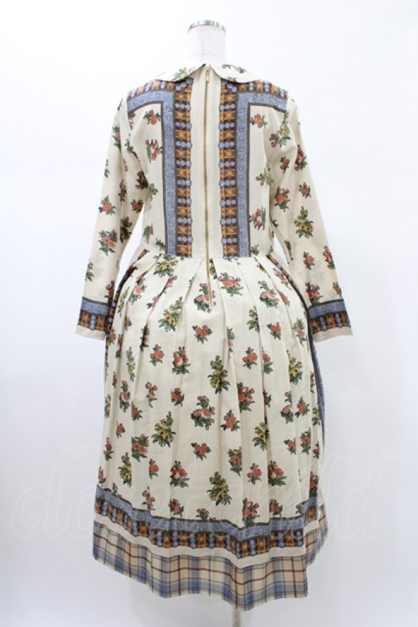 画像2: Jane Marple Dans Le Salon / Flowers of Jouy scarf Tartan check hem dress M アイボリー H-26-02-02-1031-JM-OP-AK-ZH (2)