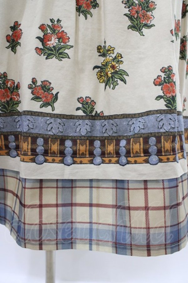 画像5: Jane Marple Dans Le Salon / Flowers of Jouy scarf Tartan check hem dress M アイボリー H-26-02-02-1031-JM-OP-AK-ZH (5)