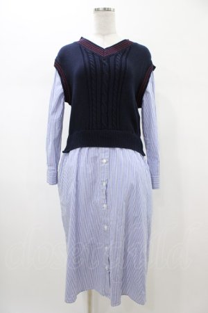 画像: Jane Marple Dans Le Salon / Tilden vest and stripe trompe-l'oeil dress M ネイビー×ブルー H-26-02-02-1046-JM-OP-AK-ZH
