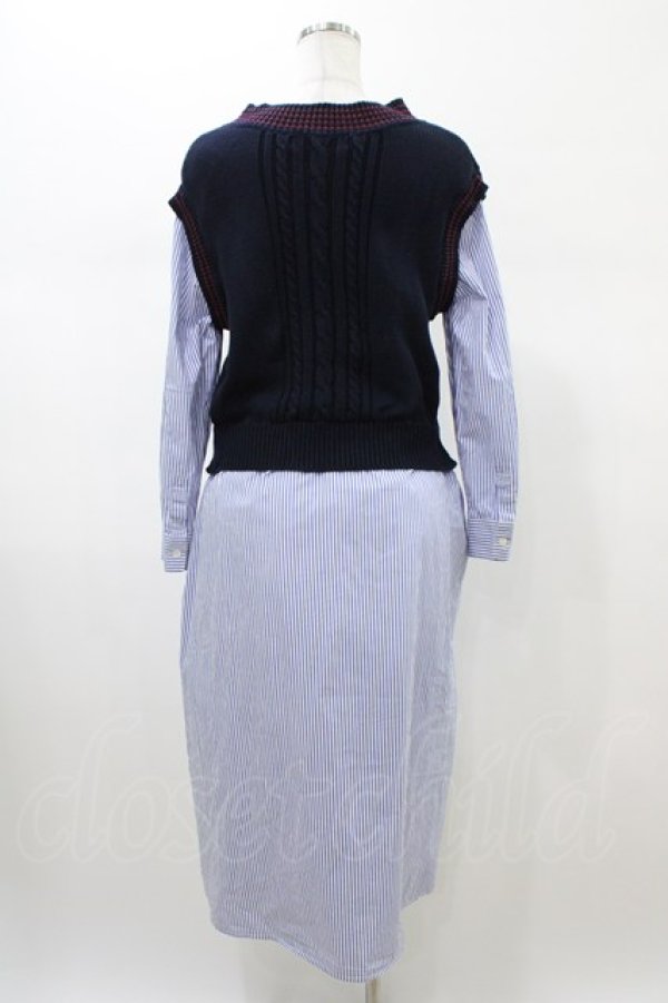 画像2: Jane Marple Dans Le Salon / Tilden vest and stripe trompe-l'oeil dress M ネイビー×ブルー H-26-02-02-1046-JM-OP-AK-ZH (2)