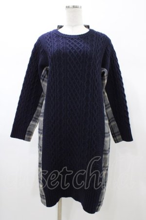 画像: Jane Marple Dans Le Salon / アランニットとシャギーチェックのドレス M グレー×ネイビー H-26-02-02-1047-JM-OP-AK-ZH