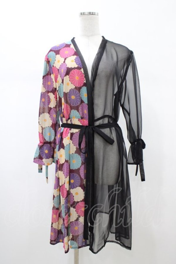 画像1: Despair / ギャザー袖和柄シースルー羽織  レトロ菊紫×ブラック H-26-02-02-1060-GO-TO-KB-ZH (1)