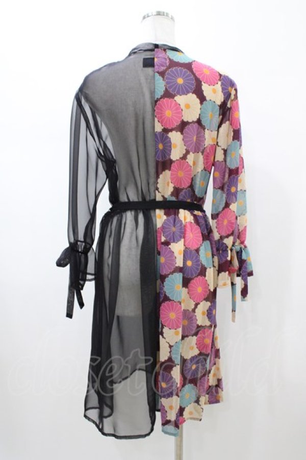 画像2: Despair / ギャザー袖和柄シースルー羽織  レトロ菊紫×ブラック H-26-02-02-1060-GO-TO-KB-ZH (2)