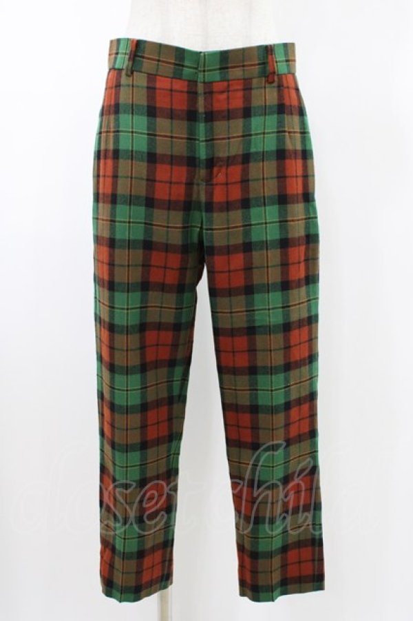 画像1: Jane Marple / ウールタータンパンツ M グリーン×ブラウン H-26-02-02-1016-JM-PA-AK-ZH (1)