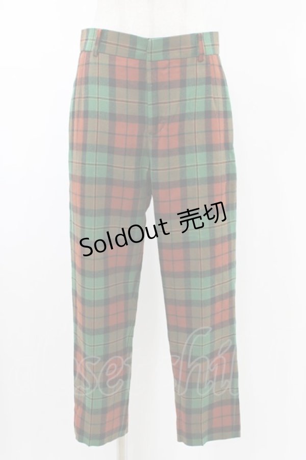 画像1: Jane Marple / ウールタータンパンツ M グリーン×ブラウン H-26-02-02-1016-JM-PA-AK-ZH (1)