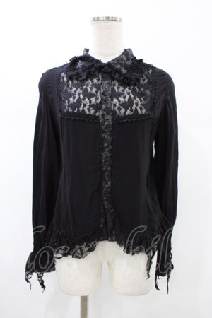 画像: h.naoto Blood / ヨークレースダメージブラウス  ブラック H-26-02-02-1021-HN-BL-KB-ZH