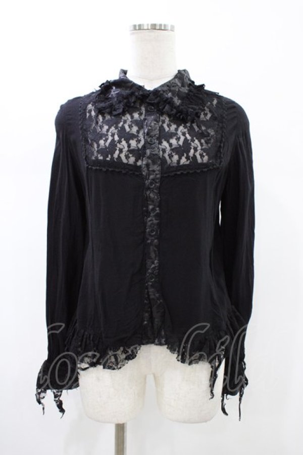 画像1: h.naoto Blood / ヨークレースダメージブラウス  ブラック H-26-02-02-1021-HN-BL-KB-ZH (1)