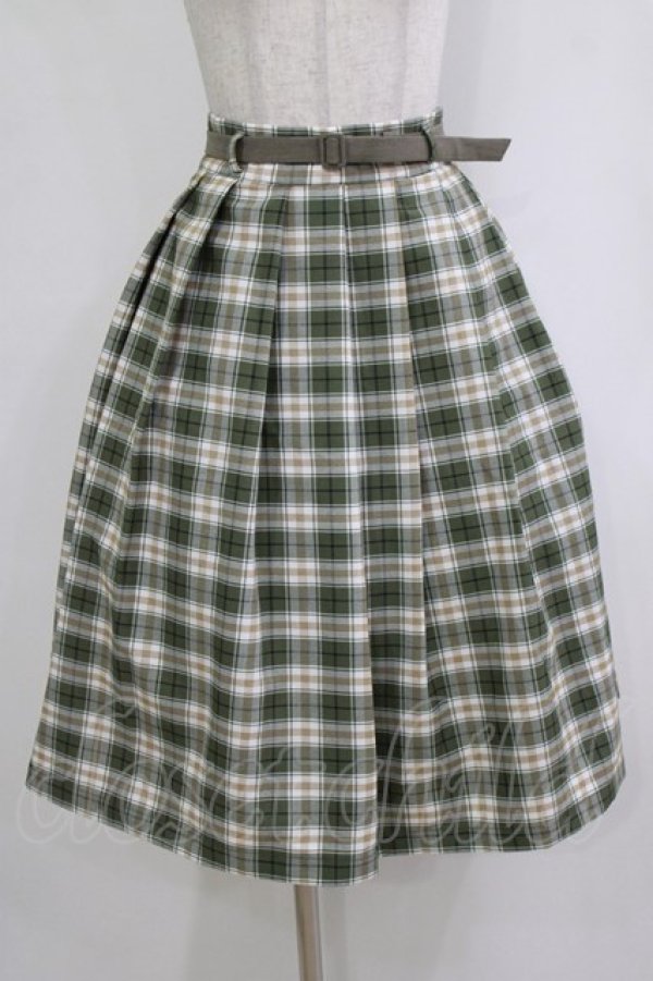 画像1: Fi.n.t / ベルト付きサマーチェックタックスカート Free GREEN×WH H-26-02-02-018-CA-SK-NS-ZH (1)