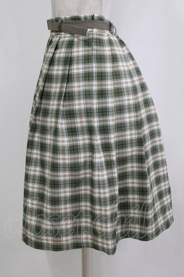 画像2: Fi.n.t / ベルト付きサマーチェックタックスカート Free GREEN×WH H-26-02-02-018-CA-SK-NS-ZH (2)