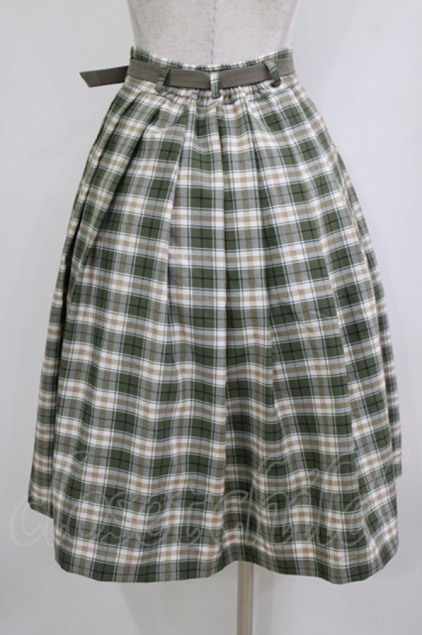 画像3: Fi.n.t / ベルト付きサマーチェックタックスカート Free GREEN×WH H-26-02-02-018-CA-SK-NS-ZH (3)