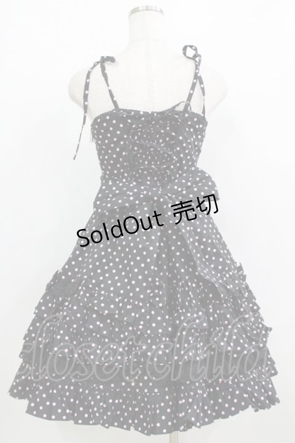 画像3: Angelic Pretty / リボントッピング ドットジャンパースカート Free ブラック/ピンク H-26-02-02-002-AP-OP-NS-ZH (3)