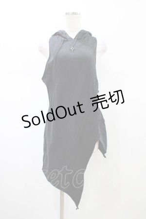 画像: Daker Wavs / ダメージノースリーブフードカットソー  ブラック H-26-02-03-1043-0-TO-KB-ZH