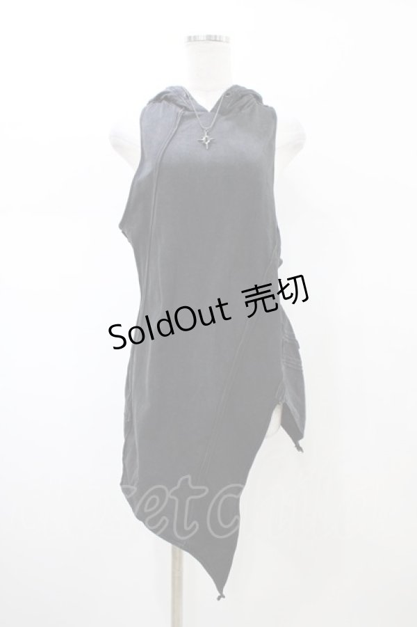 画像1: Daker Wavs / ダメージノースリーブフードカットソー  ブラック H-26-02-03-1043-0-TO-KB-ZH (1)