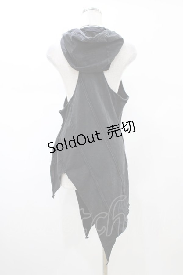 画像2: Daker Wavs / ダメージノースリーブフードカットソー  ブラック H-26-02-03-1043-0-TO-KB-ZH (2)