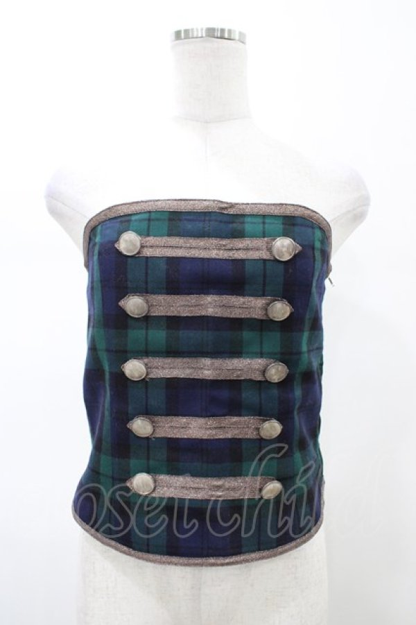 画像1: Jane Marple / タータンチェックナポレオンビスチェ  グリーン H-26-02-03-1045-JM-TO-KB-ZH (1)