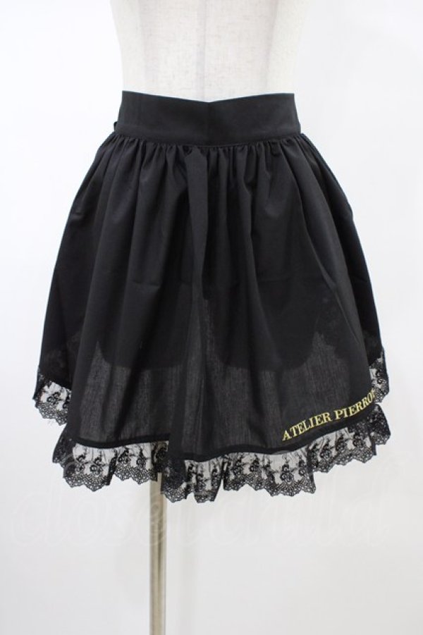 画像1: ATELIER PIERROT / ロゴ刺繍入りレースエプロン  ブラック H-26-02-03-1013-EL-ZA-KB-ZH (1)