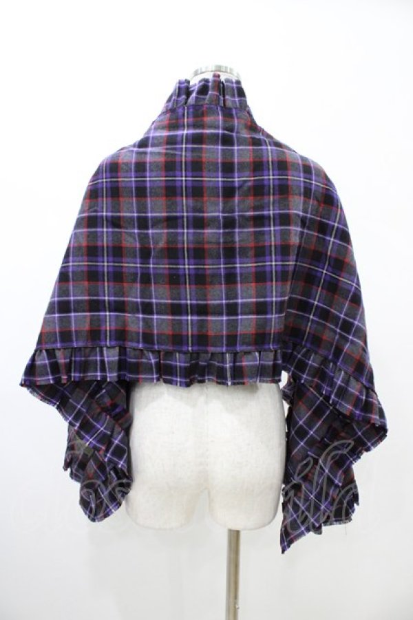 画像2: Jane Marple / ウールタータンチェックのフリルストール  パープル H-26-02-03-1017-JM-ZA-KB-ZH (2)