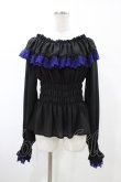 画像1: Moi-meme-Moitie / クロスアーチ長袖シャーリングブラウス  黒×青 H-26-02-03-1023-MO-BL-KB-ZH (1)