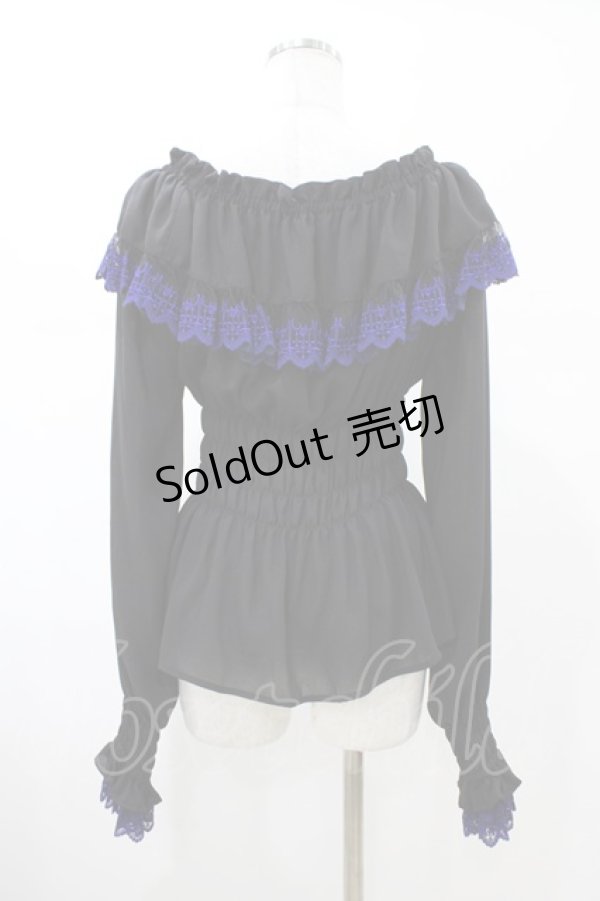 画像2: Moi-meme-Moitie / クロスアーチ長袖シャーリングブラウス  黒×青 H-26-02-03-1023-MO-BL-KB-ZH (2)