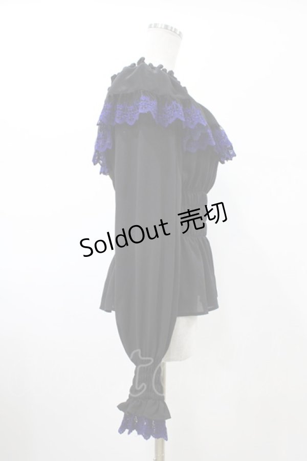 画像3: Moi-meme-Moitie / クロスアーチ長袖シャーリングブラウス  黒×青 H-26-02-03-1023-MO-BL-KB-ZH (3)