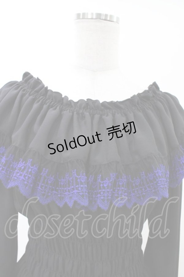 画像4: Moi-meme-Moitie / クロスアーチ長袖シャーリングブラウス  黒×青 H-26-02-03-1023-MO-BL-KB-ZH (4)