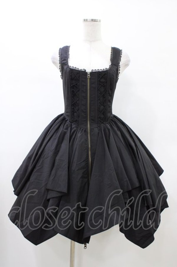 画像1: ATELIER PIERROT / Midnight Reverieイレギュラージャンパースカート  ブラック H-26-02-03-1027-EL-OP-KB-ZH (1)