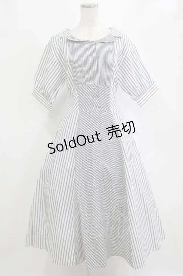画像1: an another angelus / ランダムストライプ開衿シャツワンピース Free OFF×BK H-26-02-03-010-CA-OP-NS-ZH (1)