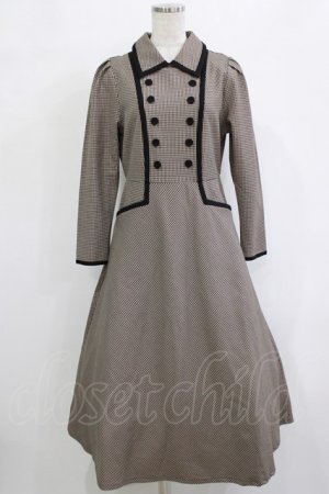 画像: an another angelus / ダブル釦パイピング使いチェックワンピース Free BROWN×BK H-26-02-03-014-CA-OP-NS-ZH