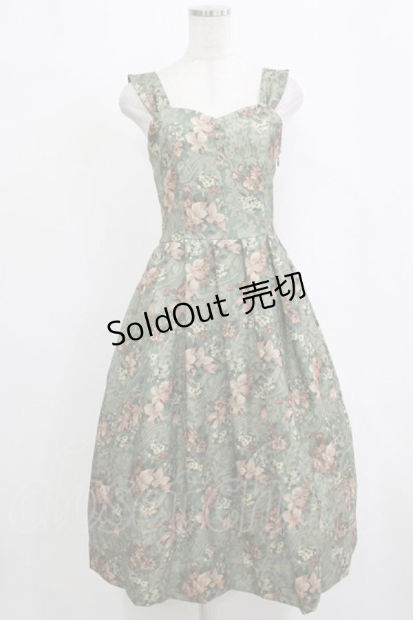 画像1: an another angelus / カーテンフラワー柄ジャンパースカート Free GREEN H-26-02-03-017-CA-OP-NS-ZH (1)