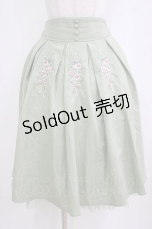 画像: axes femme / リボンローズ刺繍タックスカート M ミント H-26-02-04-028-AX-SK-NS-ZH