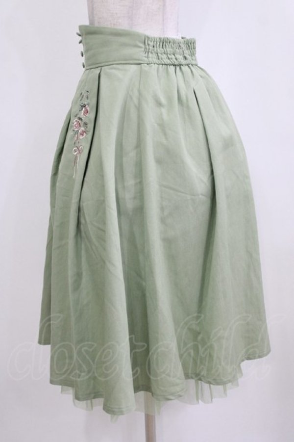 画像2: axes femme / リボンローズ刺繍タックスカート M ミント H-26-02-04-028-AX-SK-NS-ZH (2)
