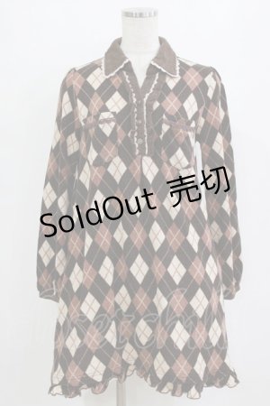 画像: axes femme / アーガイルニットワンピ M ブラウン H-26-02-04-031-AX-OP-NS-ZH